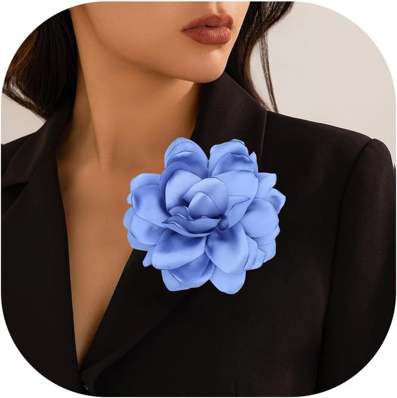 Decixde Satin Fabric Rose Flower Brooches - Handmade Floral Accessory for Wedding Party Dance Banquet Ceremony - Size: 4.72in - Image 1